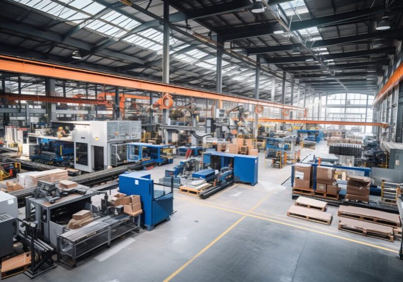 factory, CNC automation solutions, pallet systems, arc welding machine, copy space, 16:9
